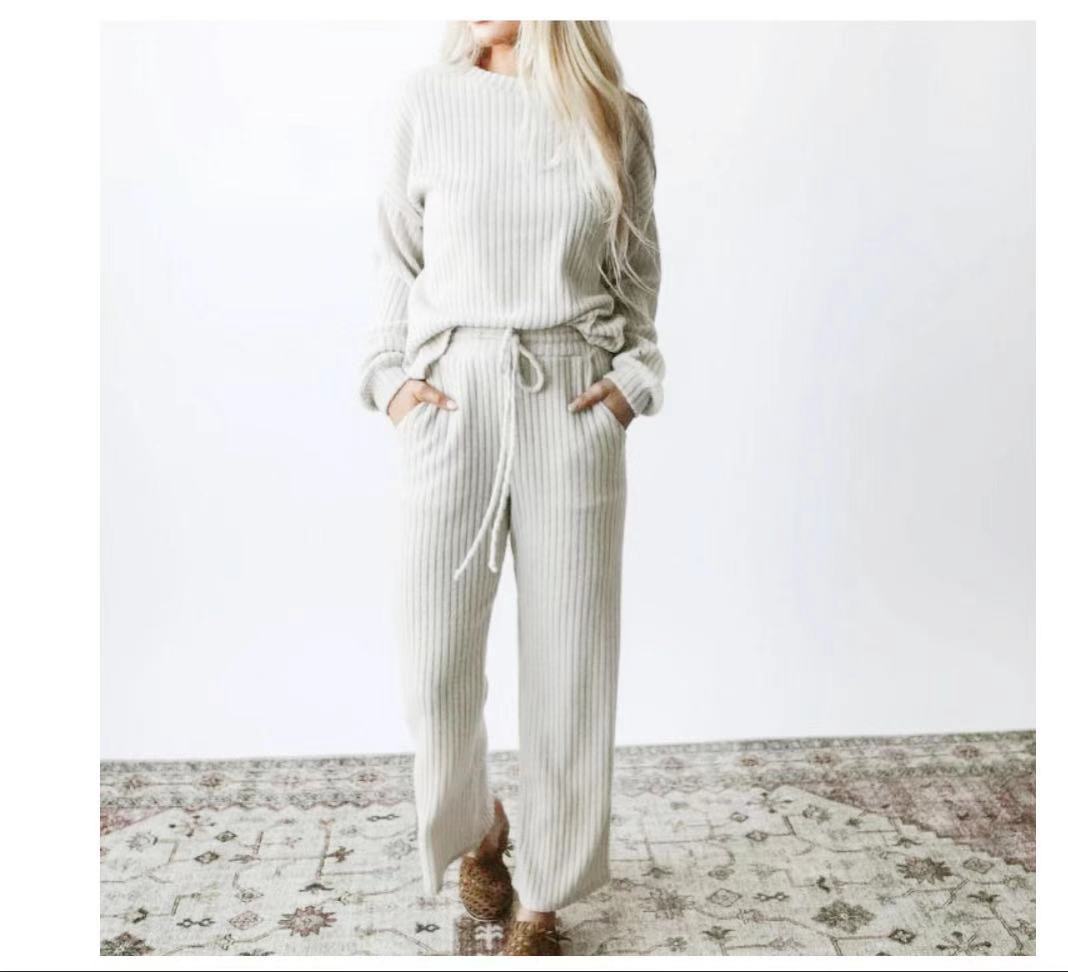 Women's Casual Knit Sweater & Straight-Leg Pants Set