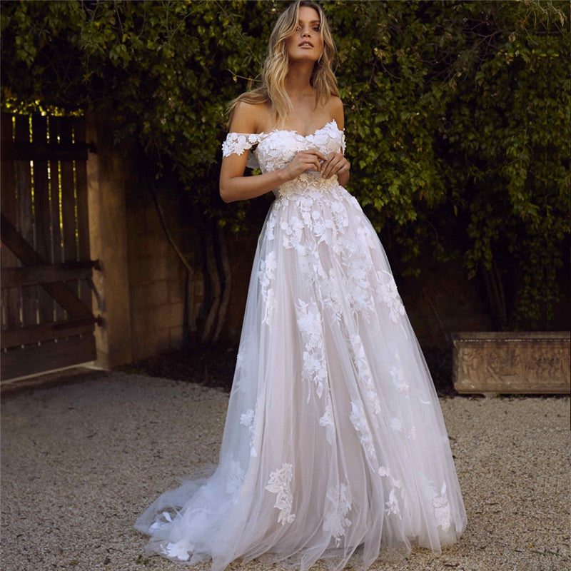 Off-Shoulder Lace A-Line Wedding Dress