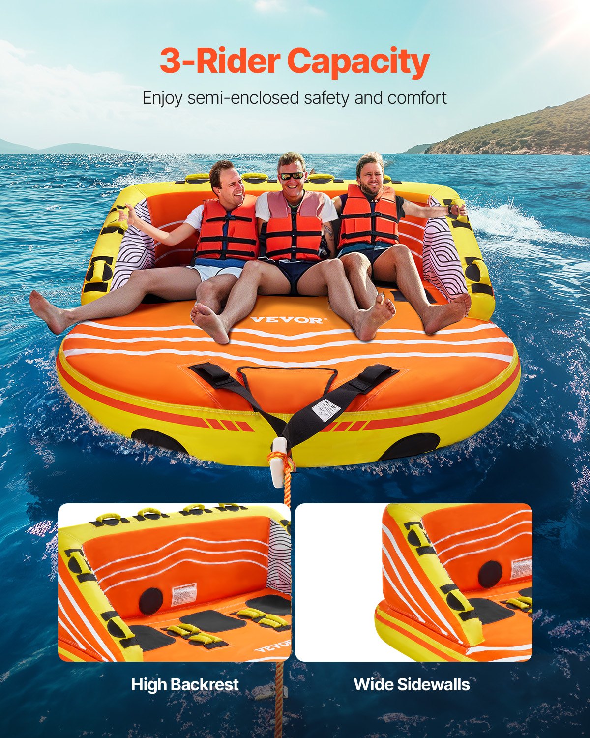 Couch Towable Tube for Boating – 1–3 Riders, 16 Handles & Dual Tow Points