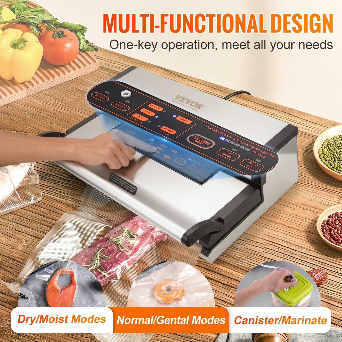 Vacuum Sealer Machine - 95Kpa 350W Dual Pump Food Sealer with Automatic & Manual Modes, Built-in Cutter
