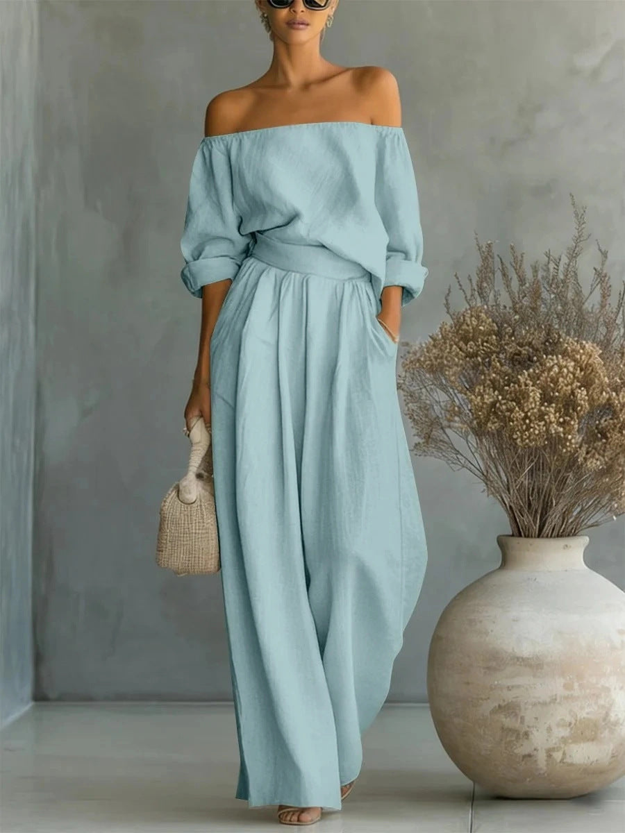 Women's Off-Shoulder Top & Wide-Leg Pants Set