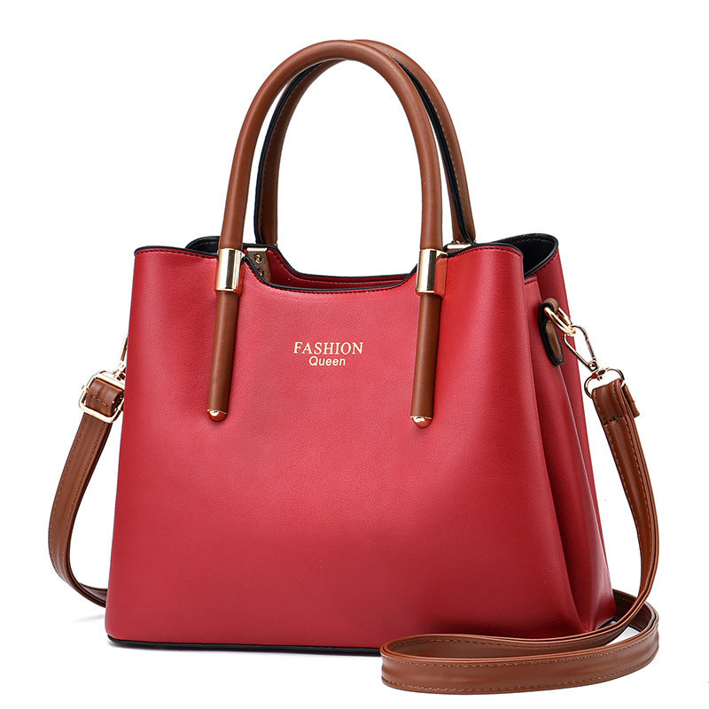 Stylish red handbag with long strap and brown handles from Sheila Merchandise big bags collection