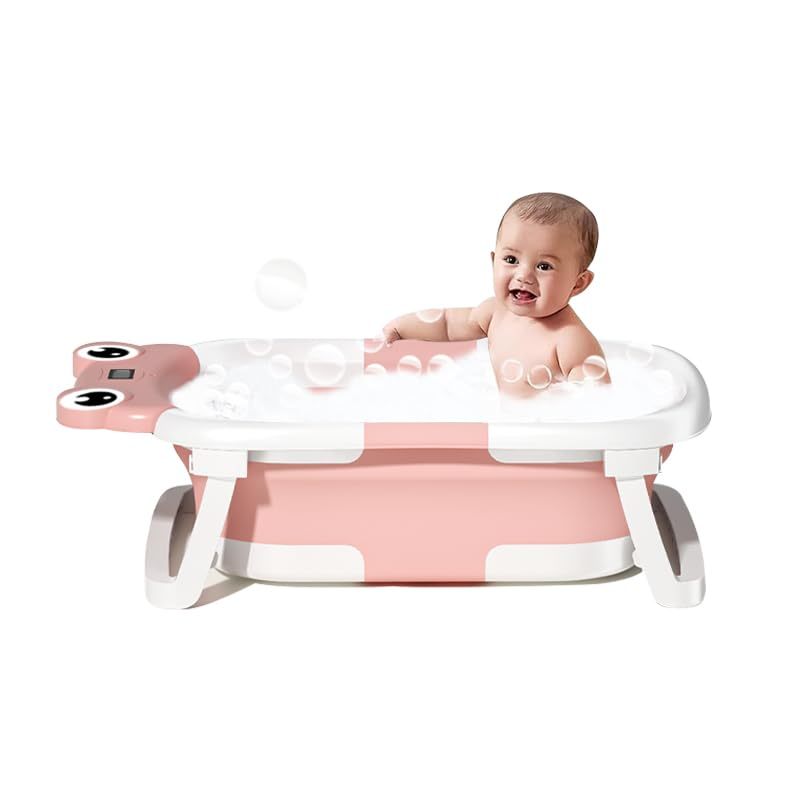 Baby Bathtub , Foldable Baby Bath Tub With Soft Floating Cushion & Thermometer , Collapsible