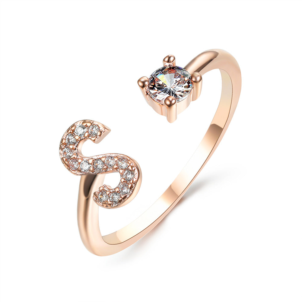 Personalized Initial Letter Ring | Adjustable Zircon Ring for Women