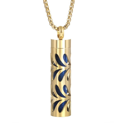 Gold Stainless Steel Aromatherapy Necklace - Cylindrical Hollow Pendant Essential Oil Diffuser