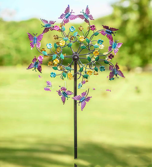 Wrought Iron Butterfly Windmill Garden Decoration Flower Rotating Windmill