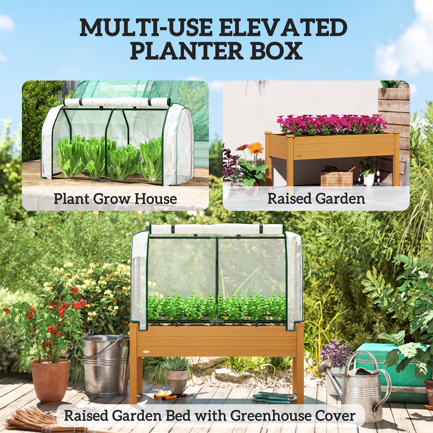 Raised Garden Bed with Greenhouse Cover - 48" x 22" x 46"