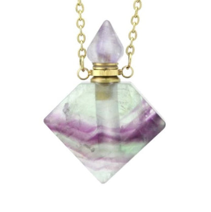 Natural Crystal Perfume Bottle Necklace - Diamond-Shaped Aromatherapy Pendant Jewelry