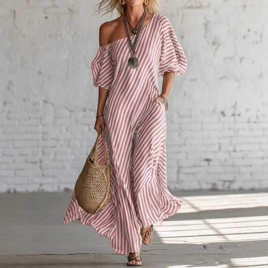 Women's Striped Off-Shoulder Maxi Dress