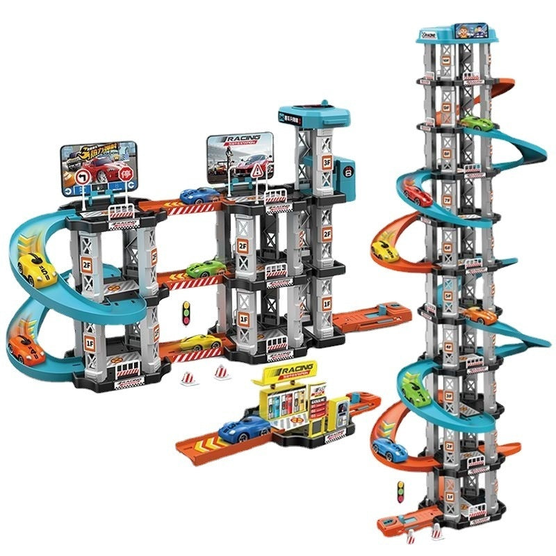Children's Large Parking Lot Track Set with Cars