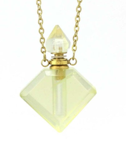 Natural Crystal Perfume Bottle Necklace - Diamond-Shaped Aromatherapy Pendant Jewelry