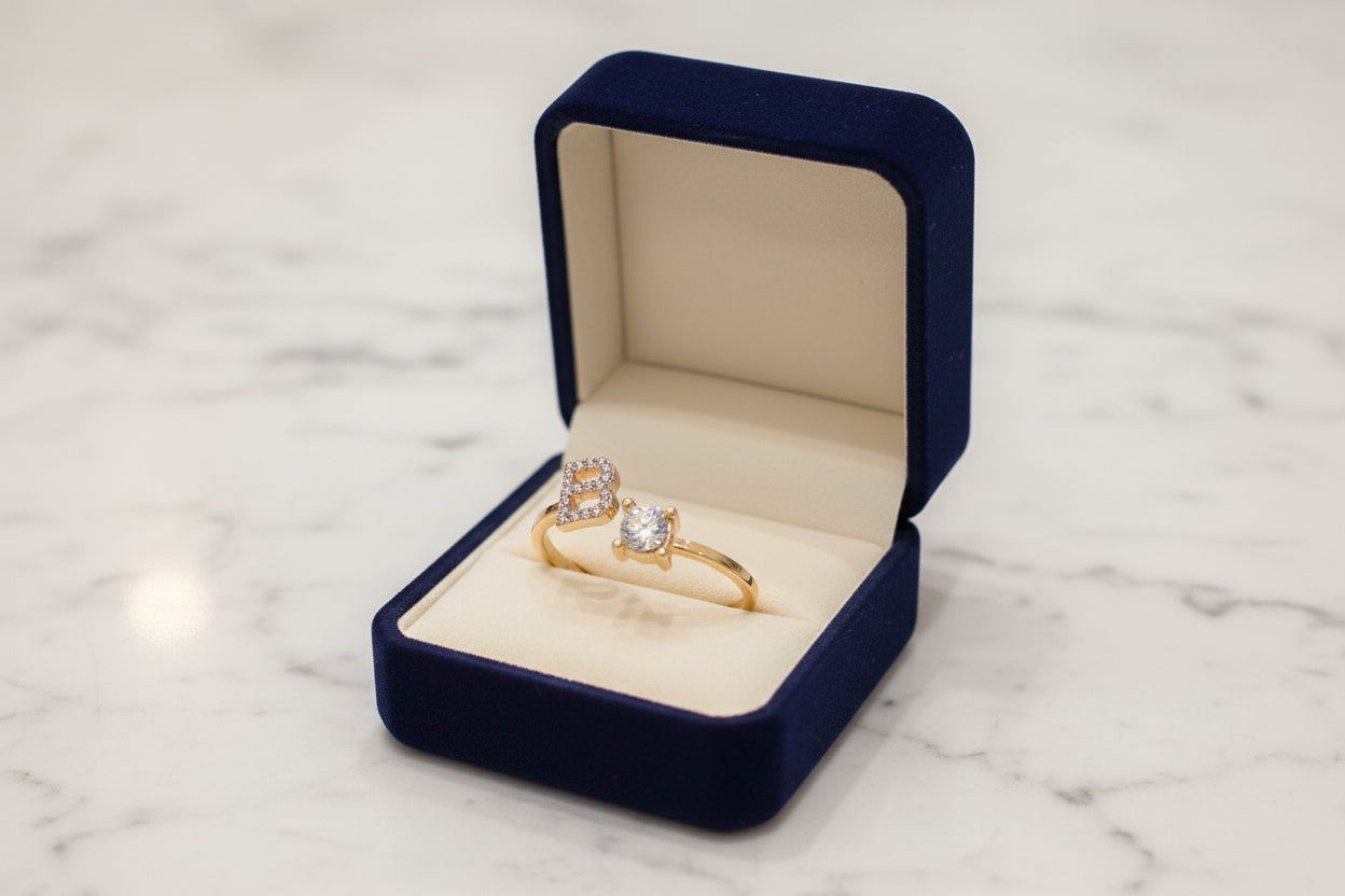 Personalized Initial Letter Ring | Adjustable Zircon Ring for Women