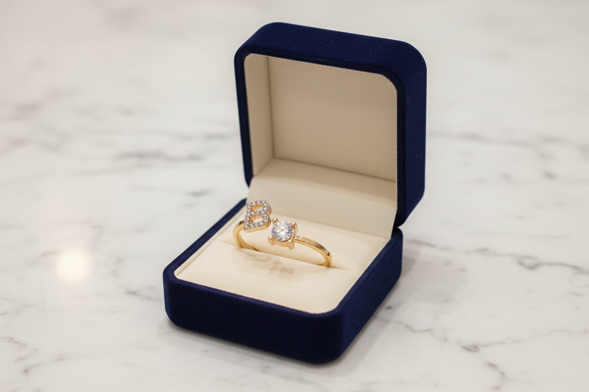 Personalized Initial Letter Ring | Adjustable Zircon Ring for Women