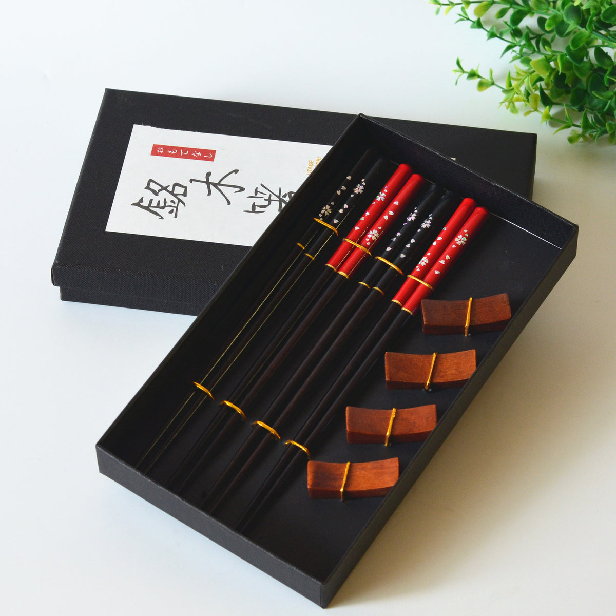 Japanese Wooden Chopsticks Gift Set – 4 Pairs with Holders & Gift Box