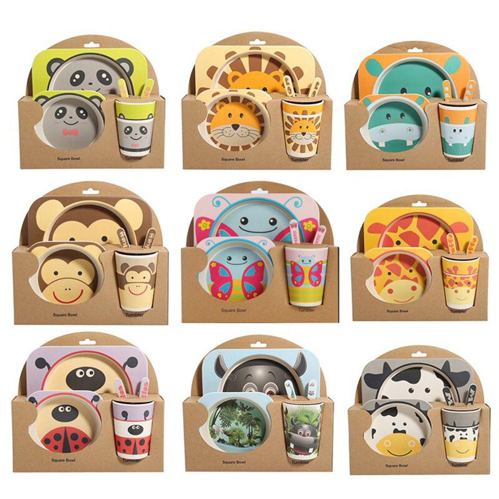 5-Piece Natural Bamboo Fiber Baby Tableware Set – BPA-Free Kids Dishes