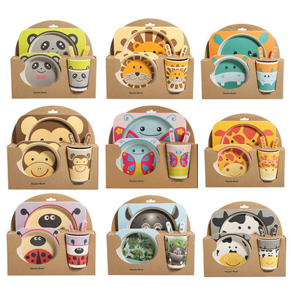 5-Piece Natural Bamboo Fiber Baby Tableware Set – BPA-Free Kids Dishes