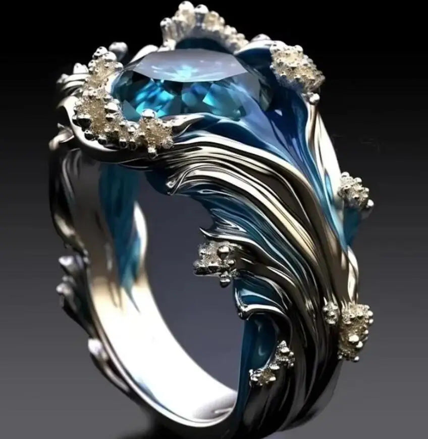 Introducing the Fashion Wave Oil Drop Diamond Inlaid Women's High-end Ring.
