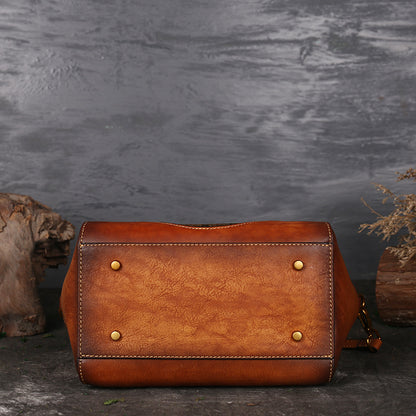 Embossed Leather Messenger Bag - Totem Pattern