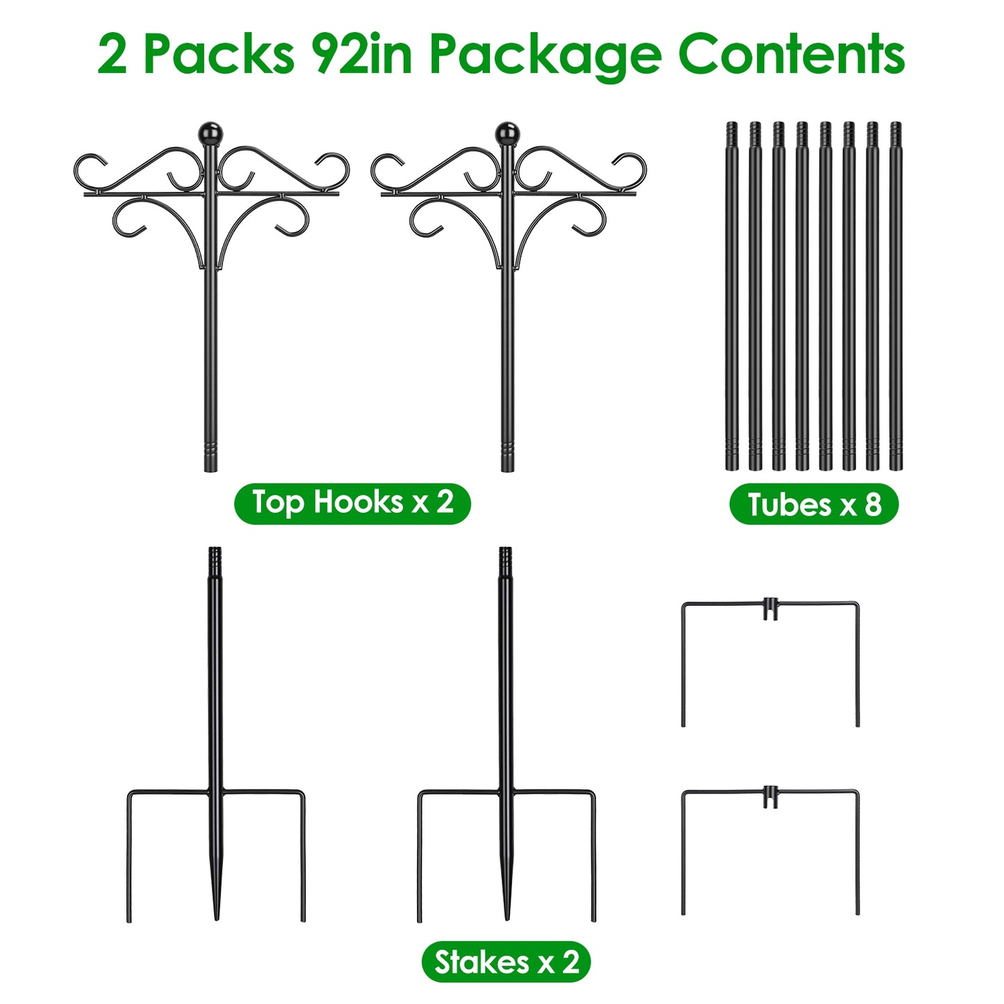 2-Pack Heavy Duty Double Shepherd's Hook — Bird Feeder & Garden Hanging Pole