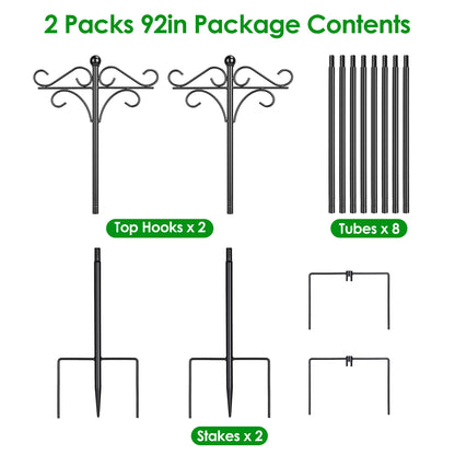 2-Pack Heavy Duty Double Shepherd's Hook — Bird Feeder & Garden Hanging Pole