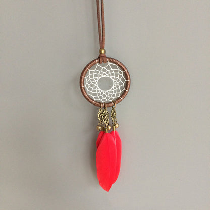 Feather Dreamcatcher Car Pendant - Boho Rearview Mirror Hanging Ornament with Bell