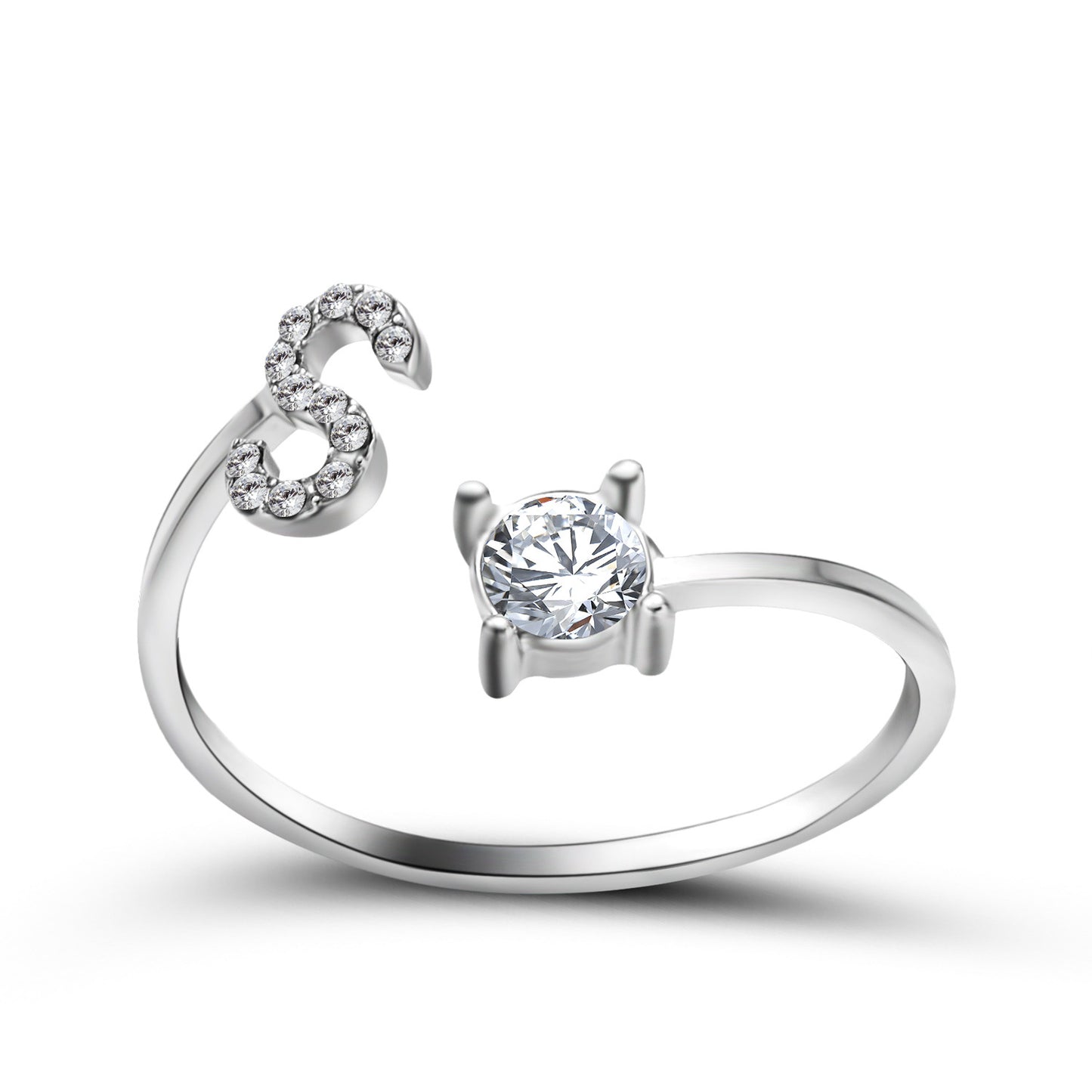 Personalized Initial Letter Ring | Adjustable Zircon Ring for Women