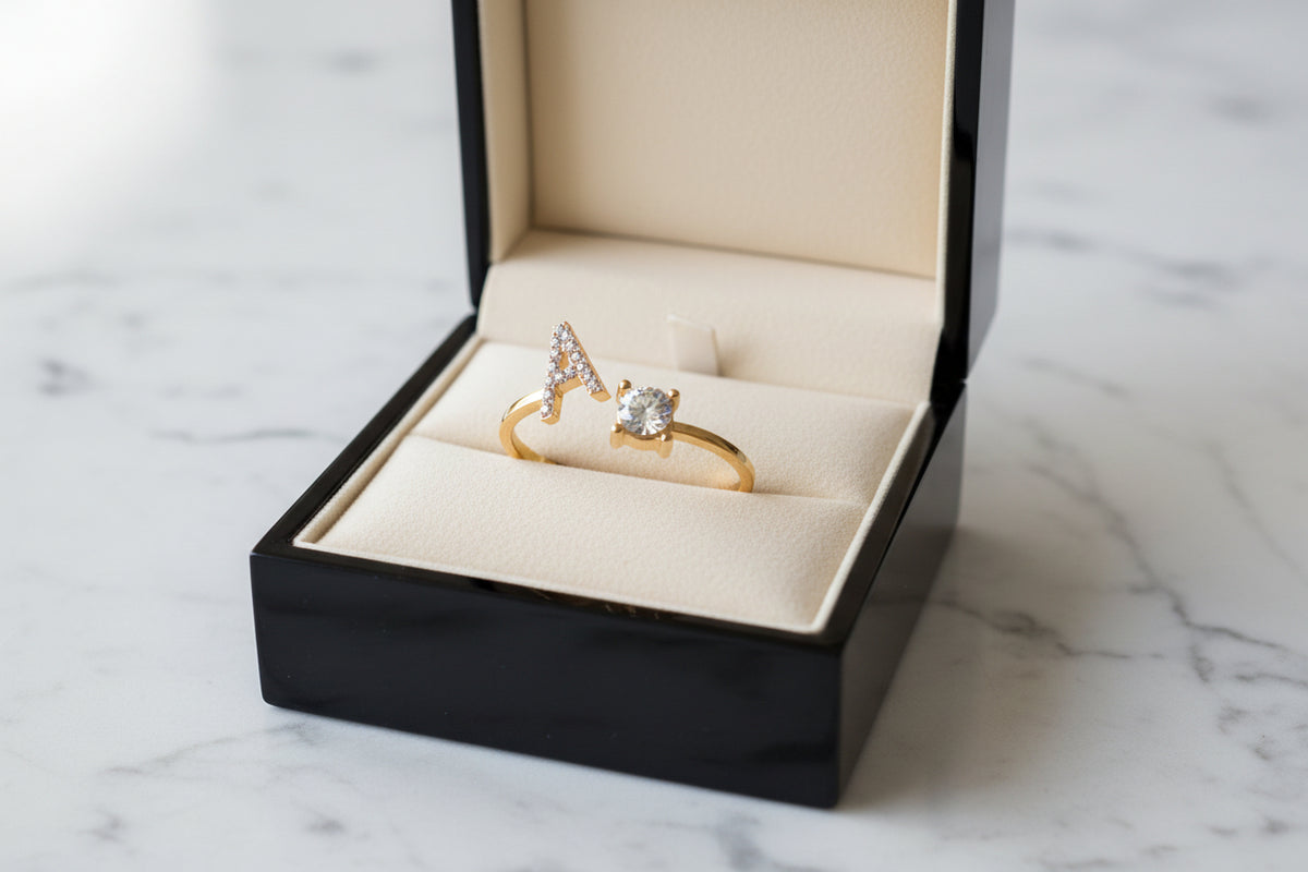 Personalized Initial Letter Ring | Adjustable Zircon Ring for Women