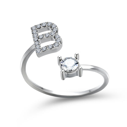 Personalized Initial Letter Ring | Adjustable Zircon Ring for Women