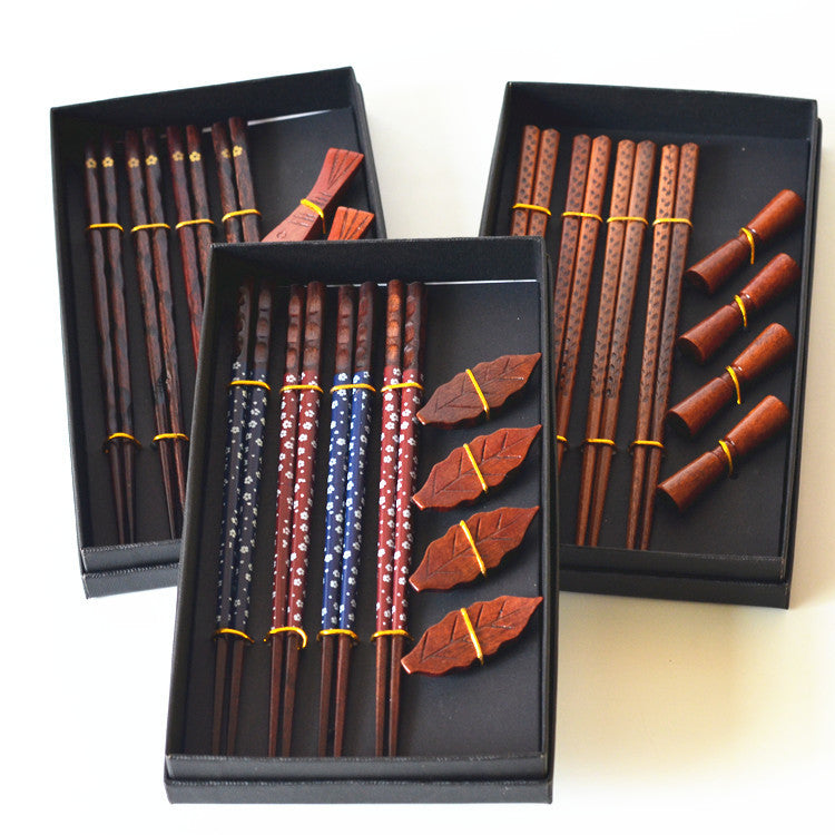 Japanese Wooden Chopsticks Gift Set – 4 Pairs with Holders & Gift Box