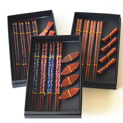Japanese Wooden Chopsticks Gift Set – 4 Pairs with Holders & Gift Box