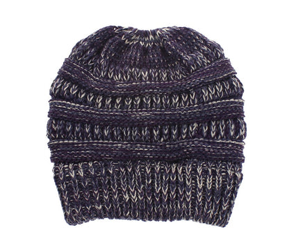 Mixed Color Knitted Wool Hat Ladies Ponytail Hat