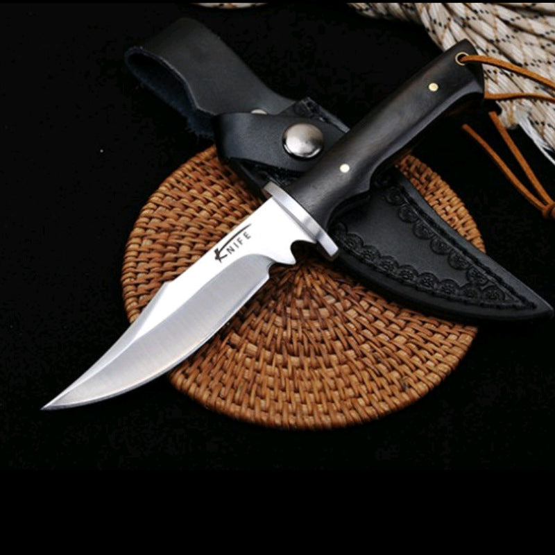 Compact Fixed Blade Knife - 5CR13 Steel with Rosewood Handle & Leather Sheath for Camping & EDC
