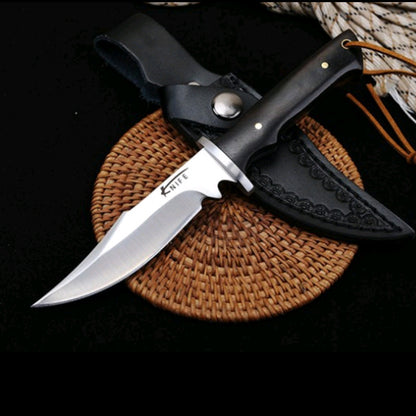 Compact Fixed Blade Knife - 5CR13 Steel with Rosewood Handle & Leather Sheath for Camping & EDC