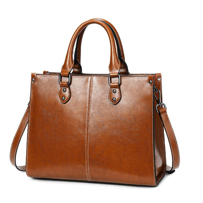 Structured Leather Tote Handbag – Premium Stitched Women's Shoulder Bag