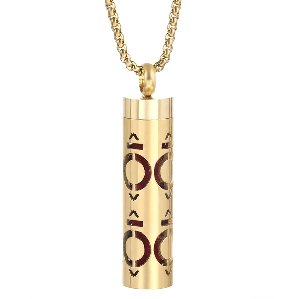 Gold Stainless Steel Aromatherapy Necklace - Cylindrical Hollow Pendant Essential Oil Diffuser