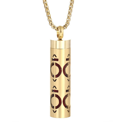 Gold Stainless Steel Aromatherapy Necklace - Cylindrical Hollow Pendant Essential Oil Diffuser