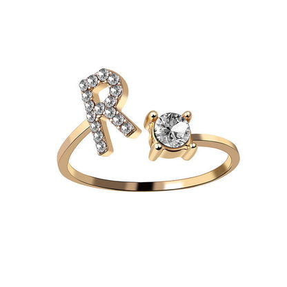 Personalized Initial Letter Ring | Adjustable Zircon Ring for Women