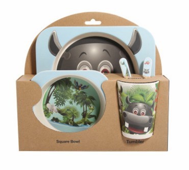 5-Piece Natural Bamboo Fiber Baby Tableware Set – BPA-Free Kids Dishes