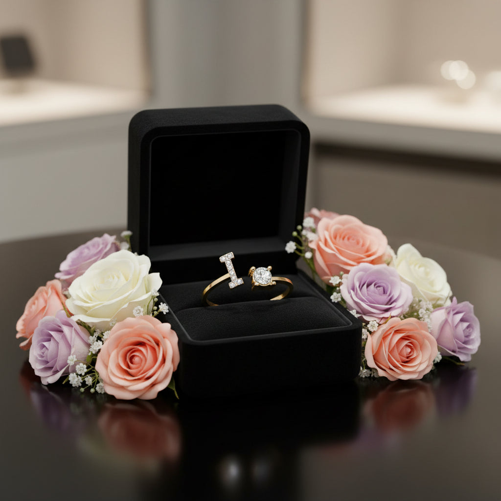 Personalized Initial Letter Ring | Adjustable Zircon Ring for Women