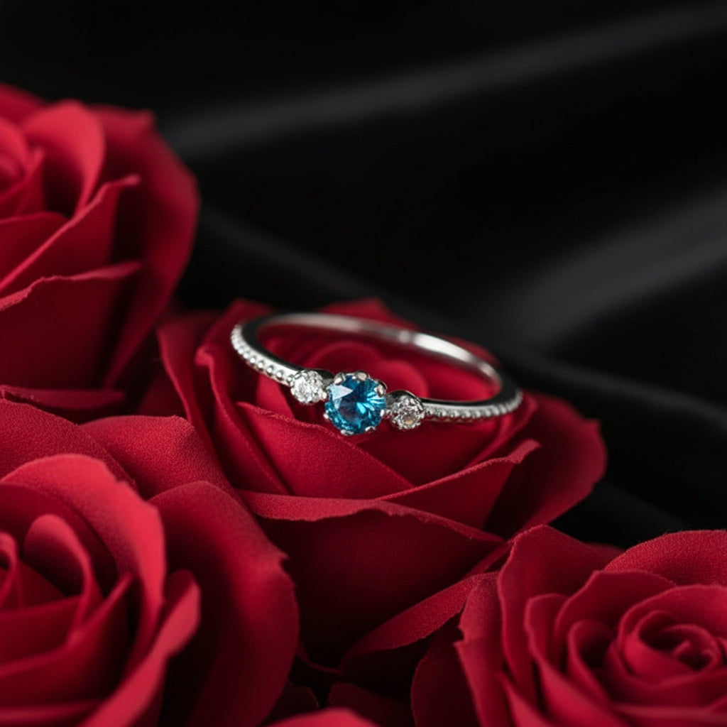 ROMAD Ocean Blue Rhinestone Rings  Gold Silver Rings for Wedding Engagement