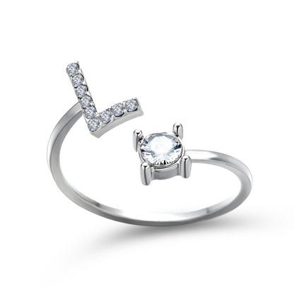 Personalized Initial Letter Ring | Adjustable Zircon Ring for Women