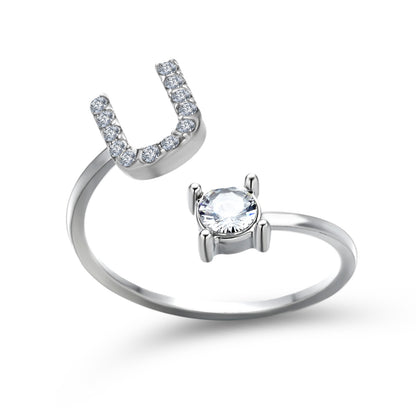 Personalized Initial Letter Ring | Adjustable Zircon Ring for Women