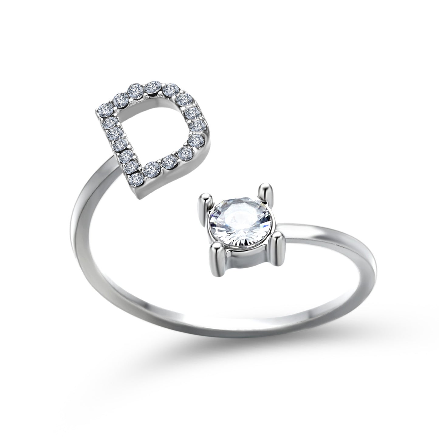 Personalized Initial Letter Ring | Adjustable Zircon Ring for Women