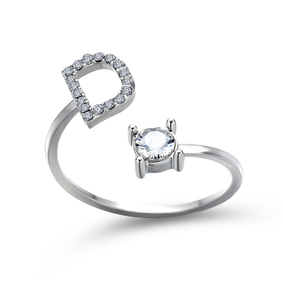 Personalized Initial Letter Ring | Adjustable Zircon Ring for Women
