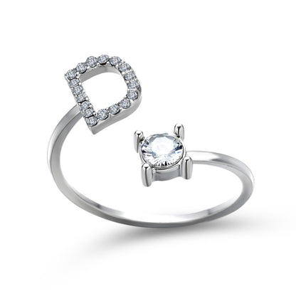 Personalized Initial Letter Ring | Adjustable Zircon Ring for Women