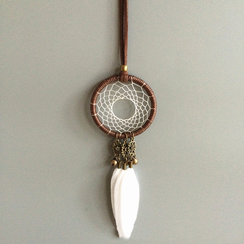 Feather Dreamcatcher Car Pendant - Boho Rearview Mirror Hanging Ornament with Bell