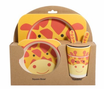 5-Piece Natural Bamboo Fiber Baby Tableware Set – BPA-Free Kids Dishes
