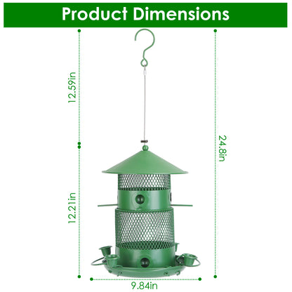 3-Tier Squirrel-Proof Metal Wild Bird Feeder – 360° Perches & Water Cups, Outdoor Hanging