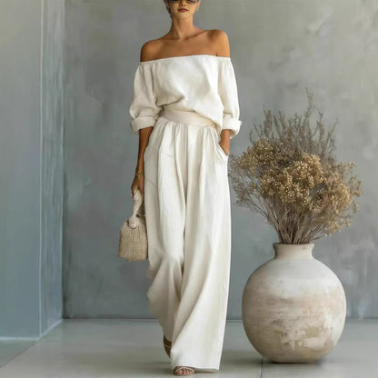 Women's Off-Shoulder Top & Wide-Leg Pants Set