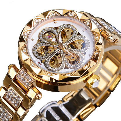 Women's Luxury Mechanical Automatic Watch – Rhinestone Rose Gold Stainless Steel